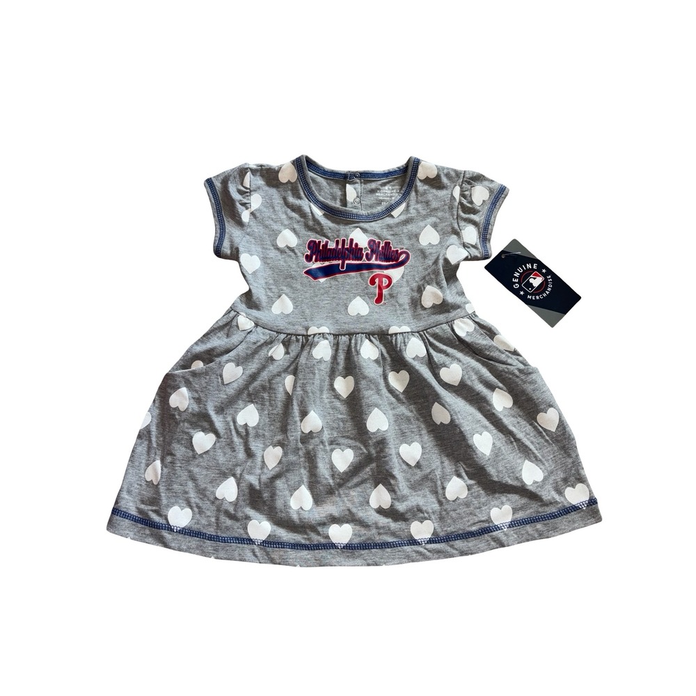 Philadelphia Phillies Toddler Girls Gray Heart Print Dress MLB‎ Baseball Size 2T